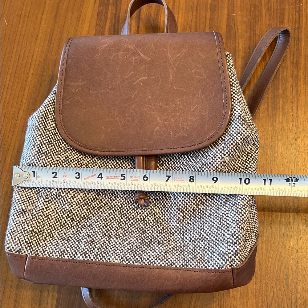 LL Bean Brown Leather & Tweed Backpack Purse - Picture 8 of 10